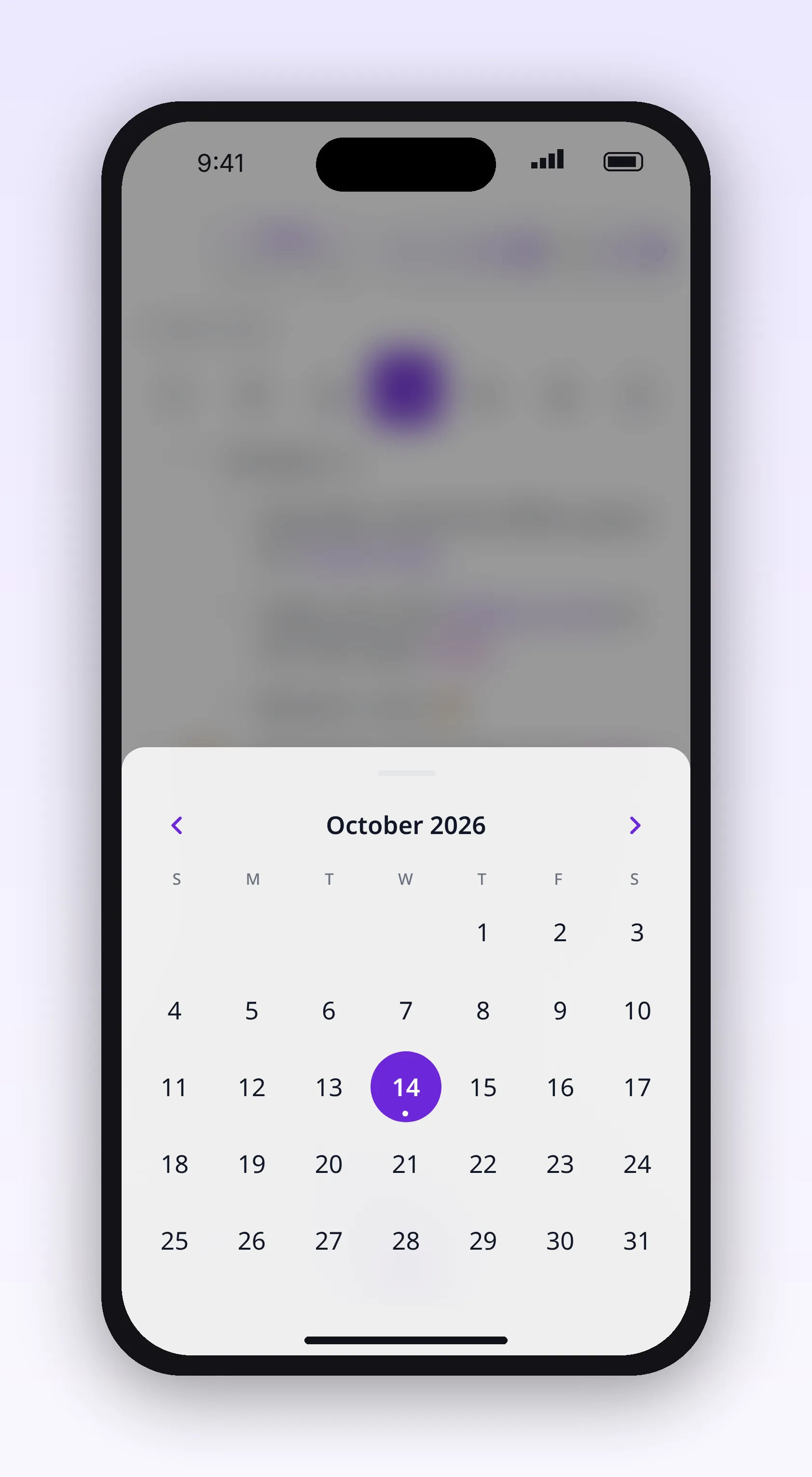 a month calendar marking the days that have content, in outl on the iOS app